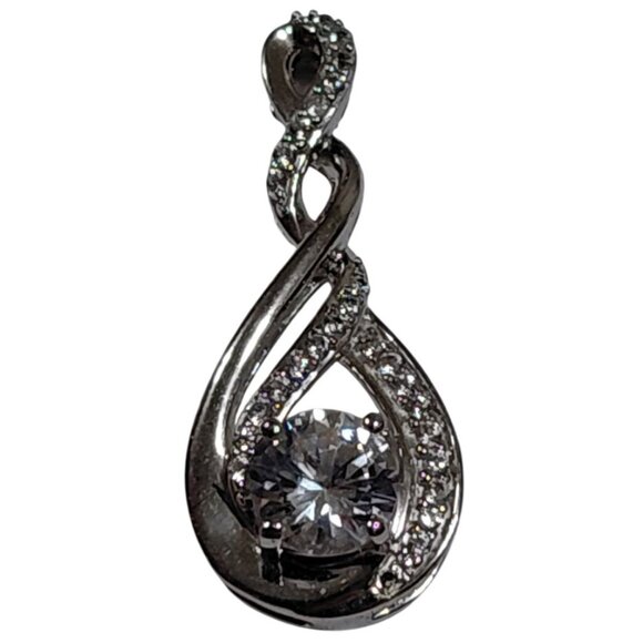 JCM Jewelry - Sterling Silver Lab White Sapphire Teardrop Pendant With Twisted Design 2.2g 1"